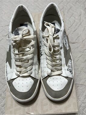 Golden Goose White and Gray Low-Top Sneakers with Graphic Accents